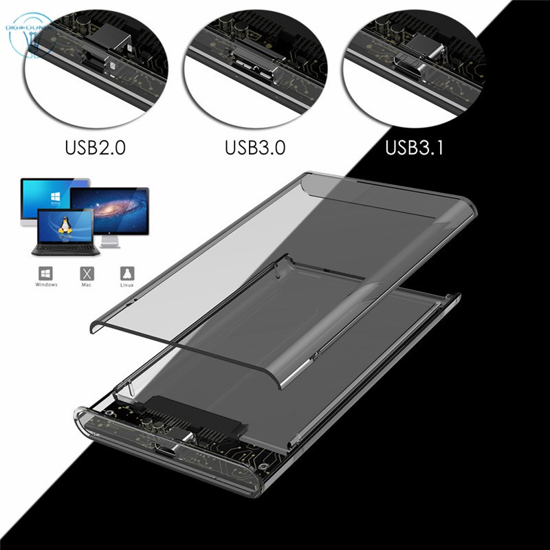 Hộp đựng ổ cứng HDD SSD trong suốt DG 2.5&quot; SATA 2.0/3.0/3.1 USB 3.0 chất lượng cao