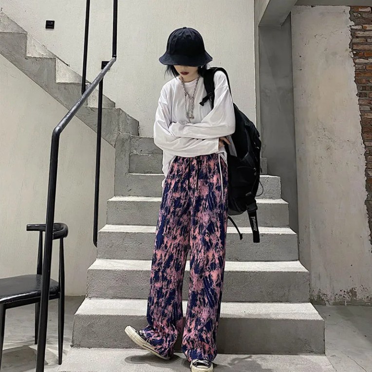 Quần Ống Rộng IN HÌNH Quần Baggy Cạp Cao Thun Dài Rách Đùi Unisex Siêu Hot