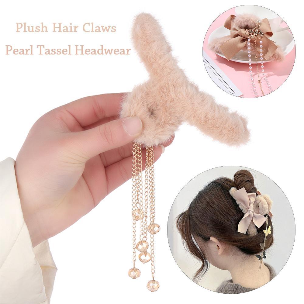 LAY Kẹp Tóc Càng Cua Đính Lông Giả Đáng Yêu