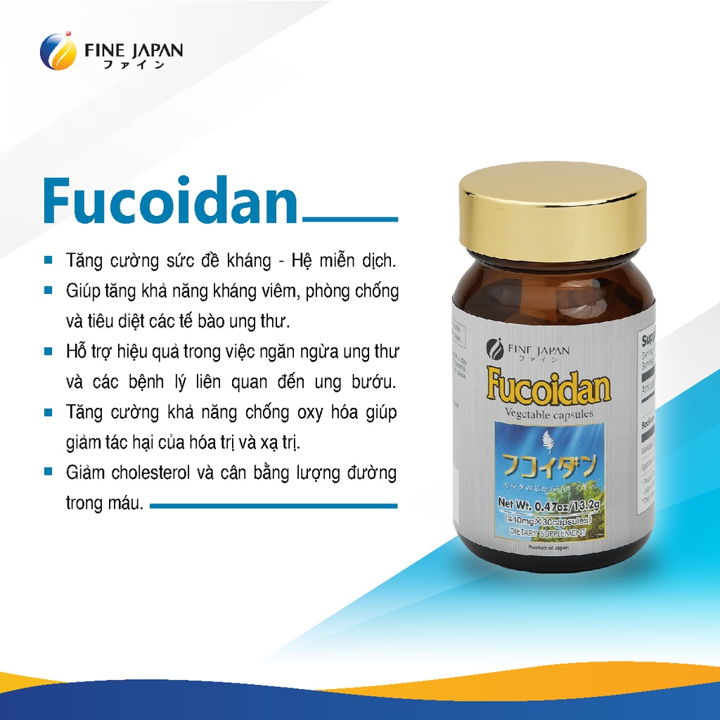 Tảo Okinawa Fucoidan Xanh Nhật Bản Hỗ Trợ Điều Trị Ung Thư - Fine Japan Fucoidan (Hộp 30 Viên)