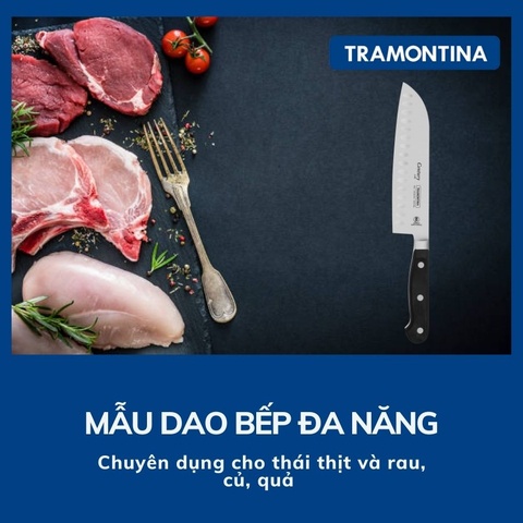 Dao Thái Thịt Tramontina Century 18cm Thép Dáng Santoku Sản Xuất Tại Brazil.