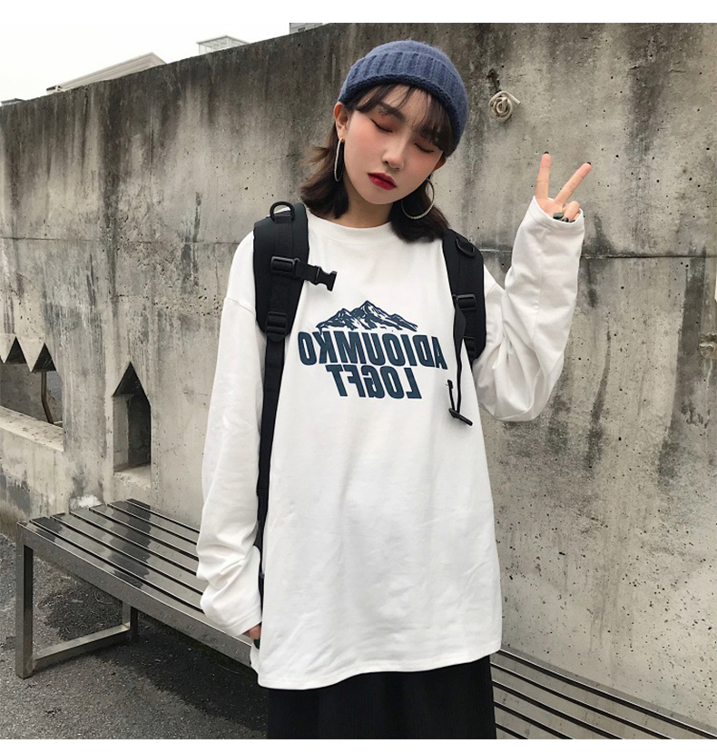 Áo Thun Tay Dài Dáng Rộng In Họa Tiết Cá Tính Phong Cách Hàn Quốc