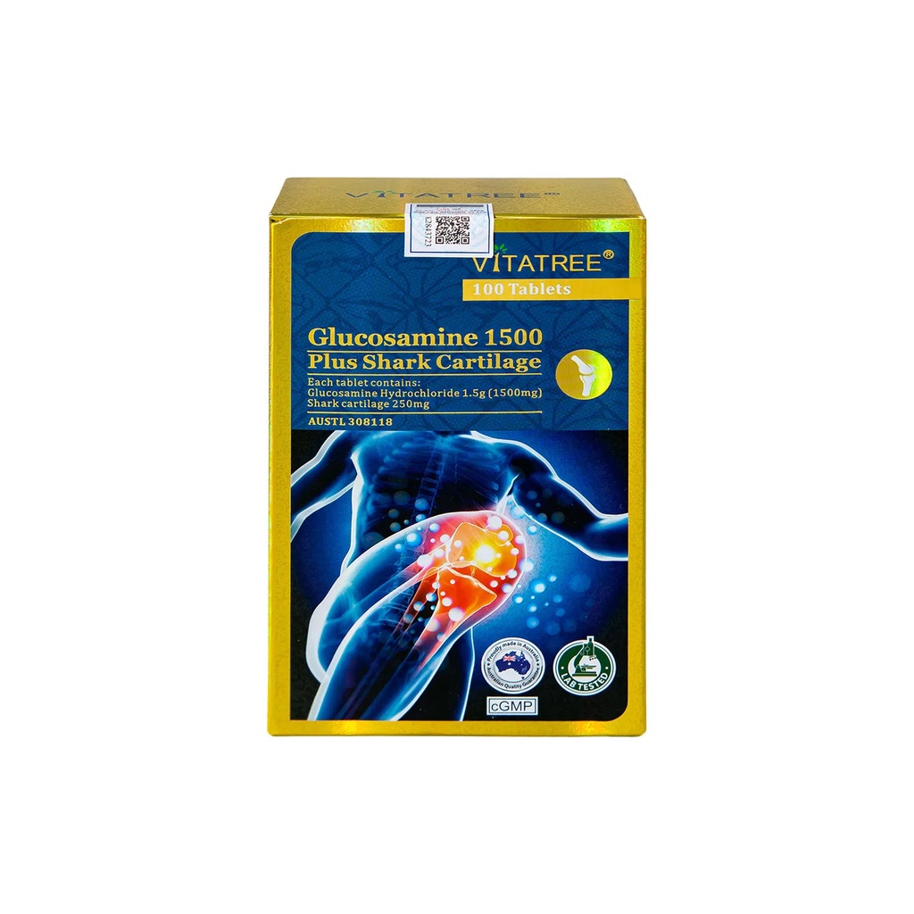 Viên uống bổ khớp, hỗ trợ thoái hóa khớp glucosamine Sụn Cá Mập Vitatree Glucosamine 1500mg Lọ 100 Viên