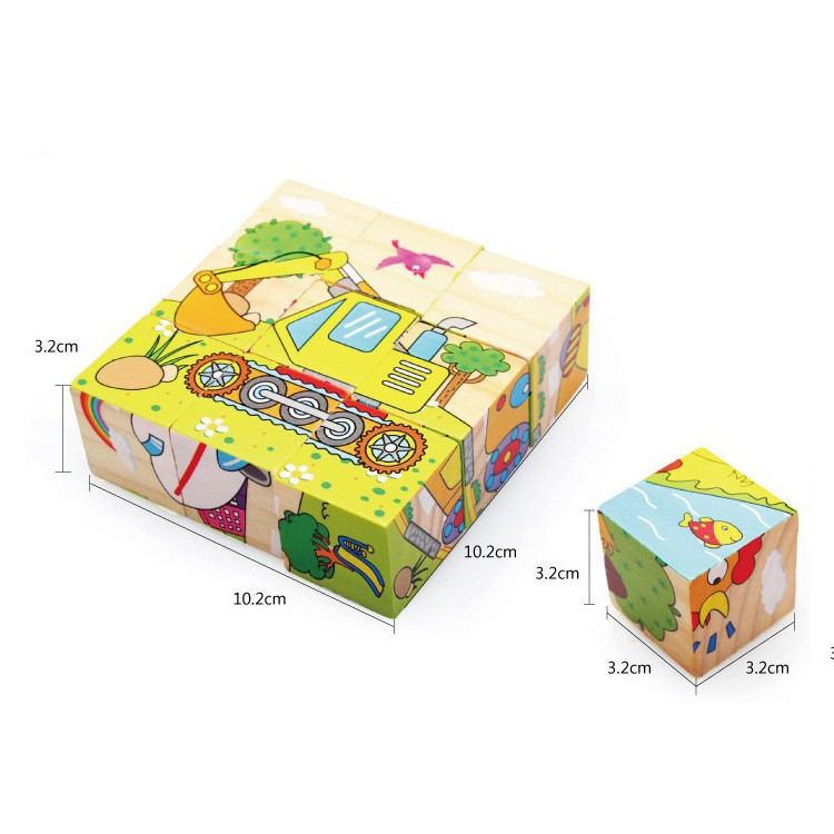 Bộ tranh ghép hình 6 mặt 9 mảnh bằng gỗ nhiều chủ đề, đồ chơi gỗ giáo dục an toàn dành cho bé - Gutykids