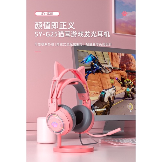Tai Nghe Gaming Chụp Tai Có Led RGB G25 Thiết Kế Tai Mèo/Có Mic Đam Thoại -Chống ồn Cao Cấp