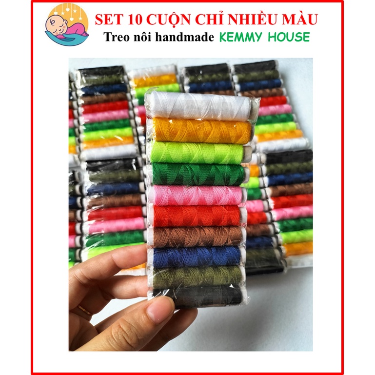 Set chỉ khâu nhỏ 10 màu cuộn 50m