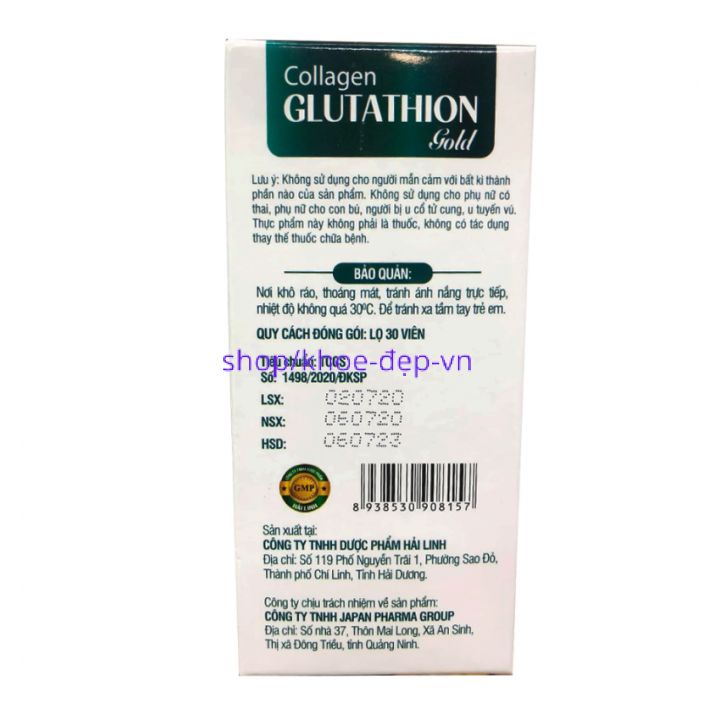 Viên uống trắng da, giảm lão hóa , chống nám tàn nhang Collagen Glutathion hộp trắng 30 viên | Thế Giới Skin Care