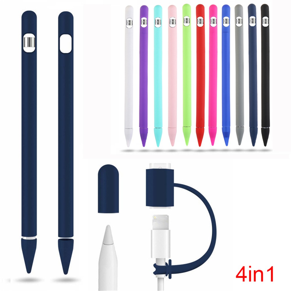 Vỏ Bảo Vệ Bút Cảm Ứng Apple Pencil 4 Trong 1 Bằng Silicon Màu Trơn Thời Trang Chống Bụi Bẩn Cho Apple Pencil 1st
