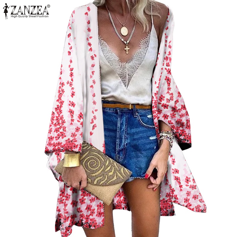 Áo khoác cardigan Zanzea tay dài loe in họa tiết hoa tùy chọn màu sắc cho nữ