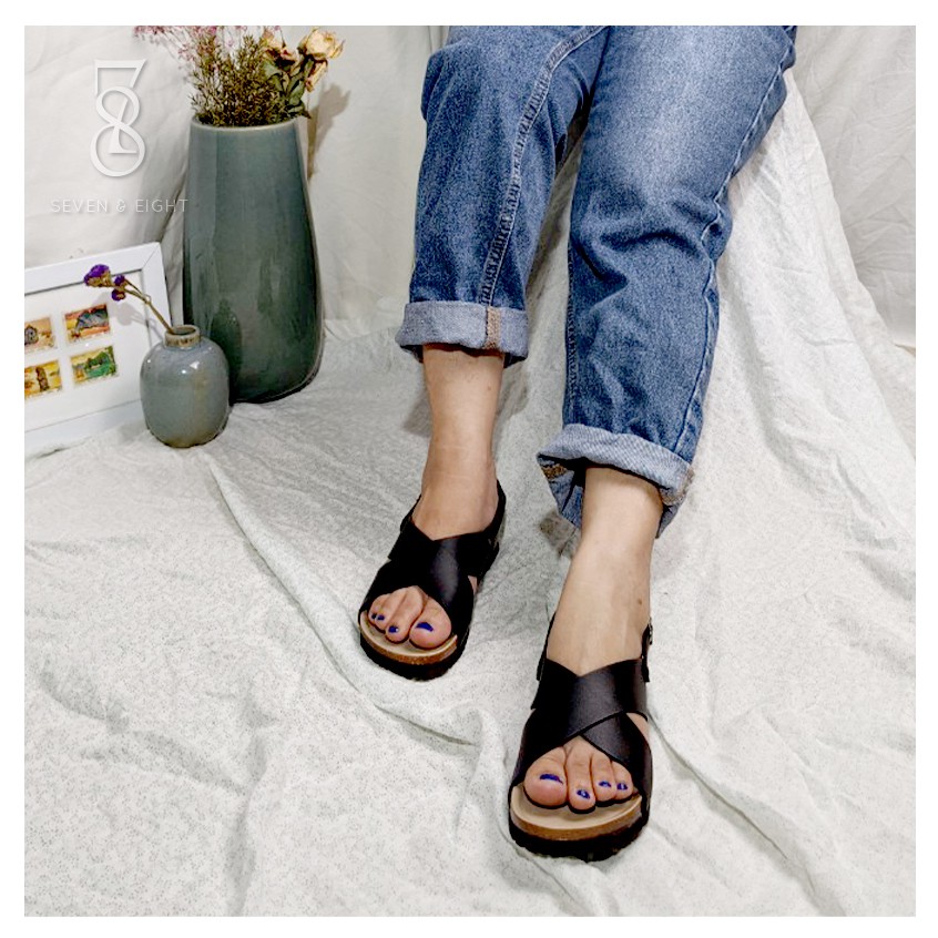 Sandal Siêu Nhẹ Quai Chéo Lớn Đế Bệt Seven & Eight 3cm - D0006