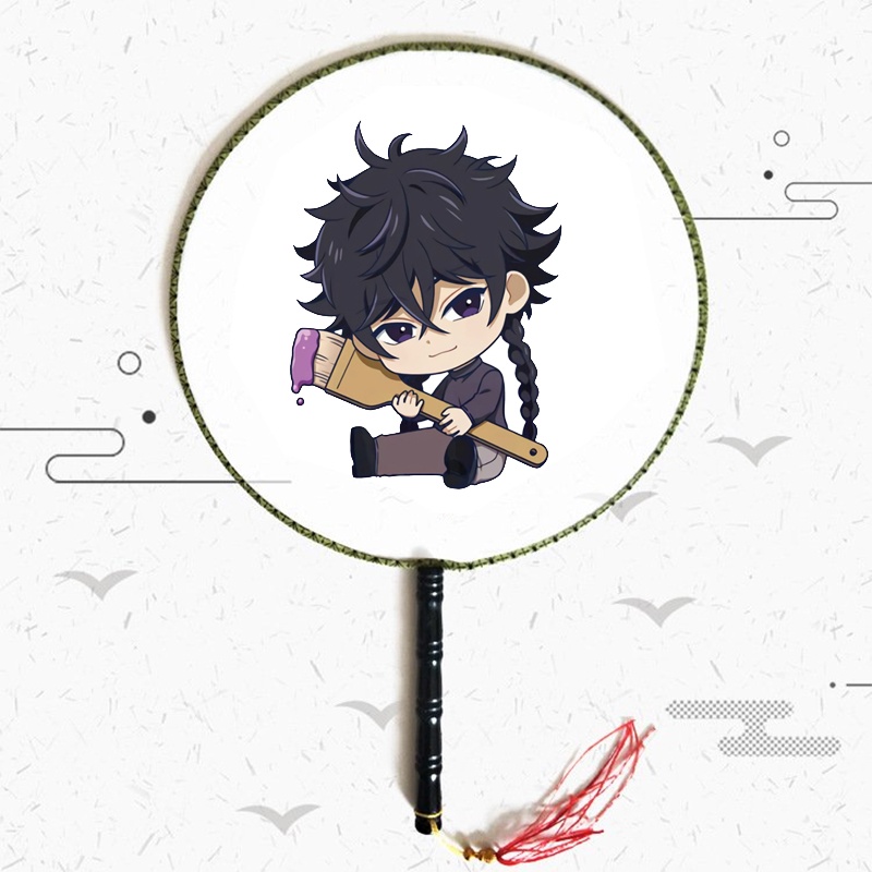 Quạt tròn cổ trang in hình BLUE PERIOD chibi anime cán gỗ quà tặng độc đáo xinh xắn