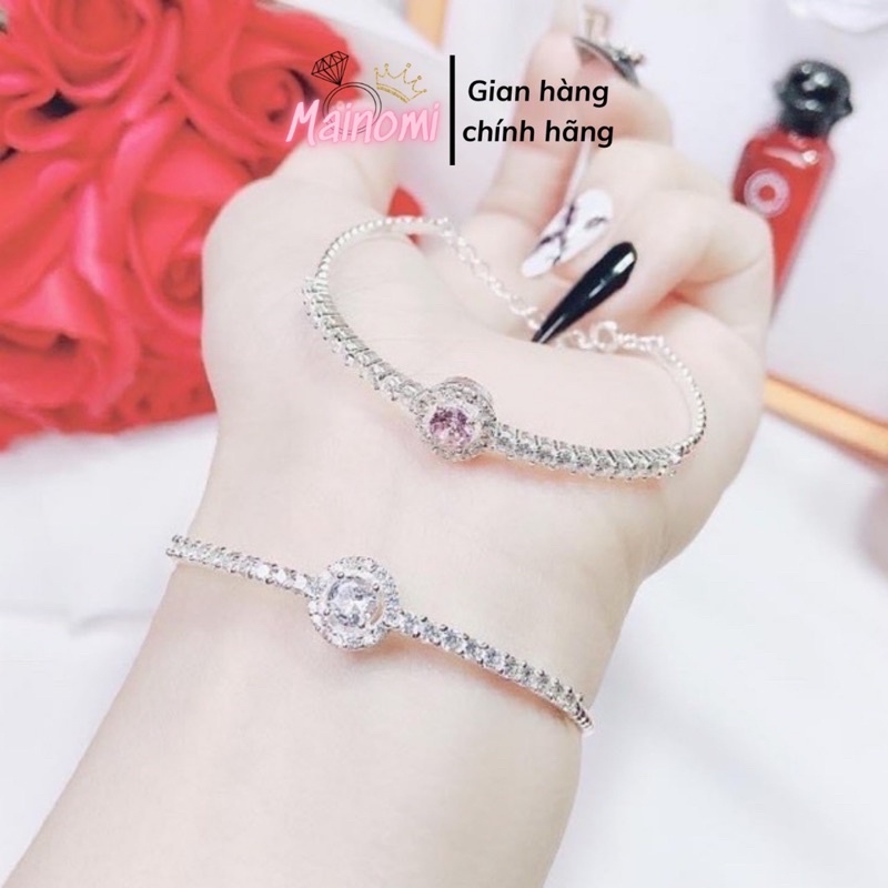 Lắc tay nữ Bạc ta, đính đá lấp lánh mặt đá tròn màu đeo phong thuỷ. Vòng lên tay siêu sang Mainomi Shop Bạc Xinh