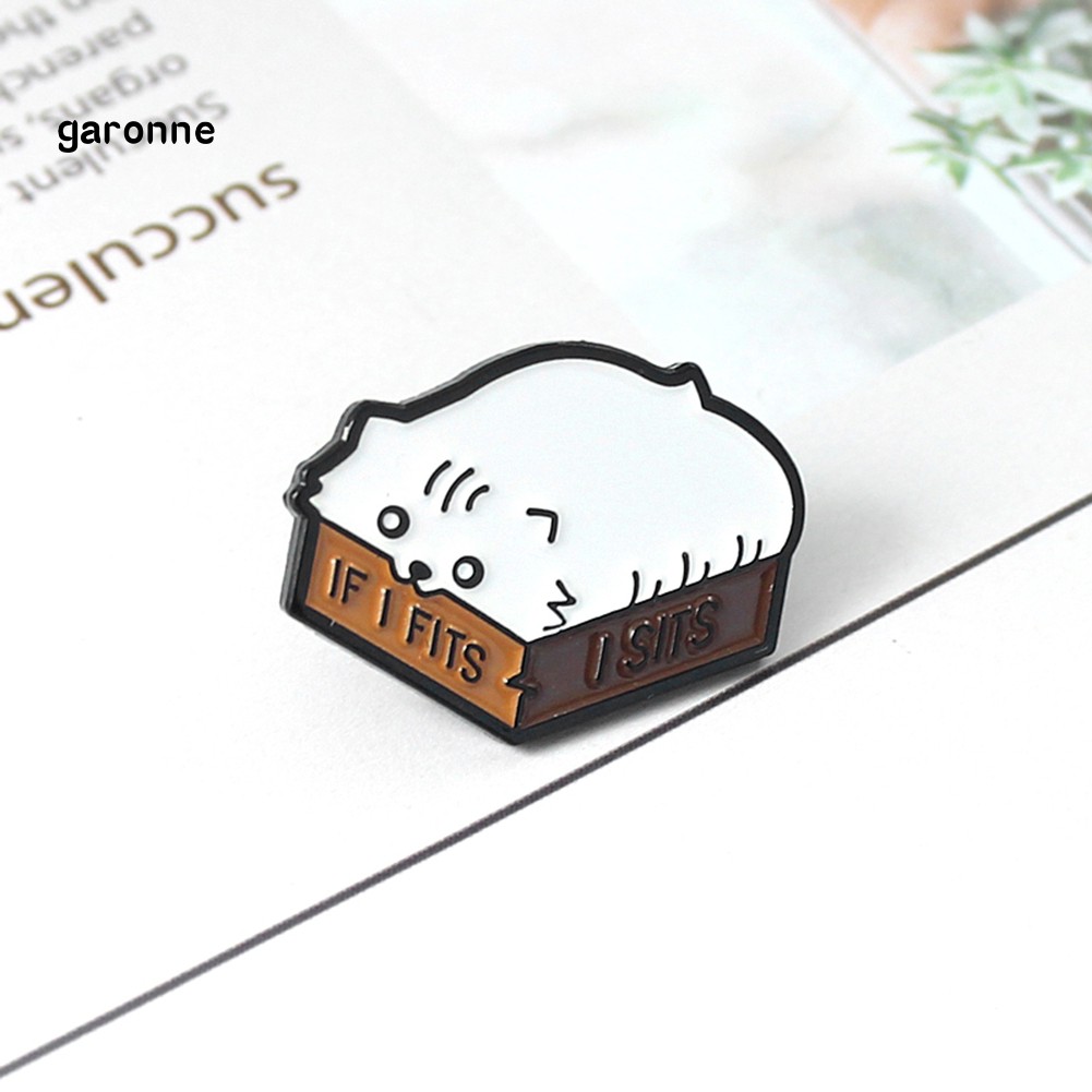 GA_Cartoon Cat Enamel English Letter If I Fits I Sits Brooch Pin Collar Badge Decor