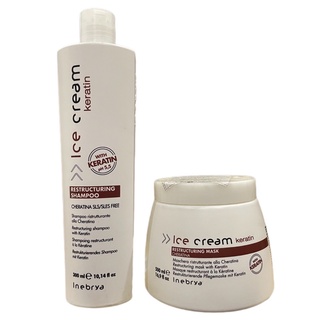 Combo gội và hấp dầu phục hồi dành cho tóc yếu Keratin Inebrya Restructuring Mask 500ml