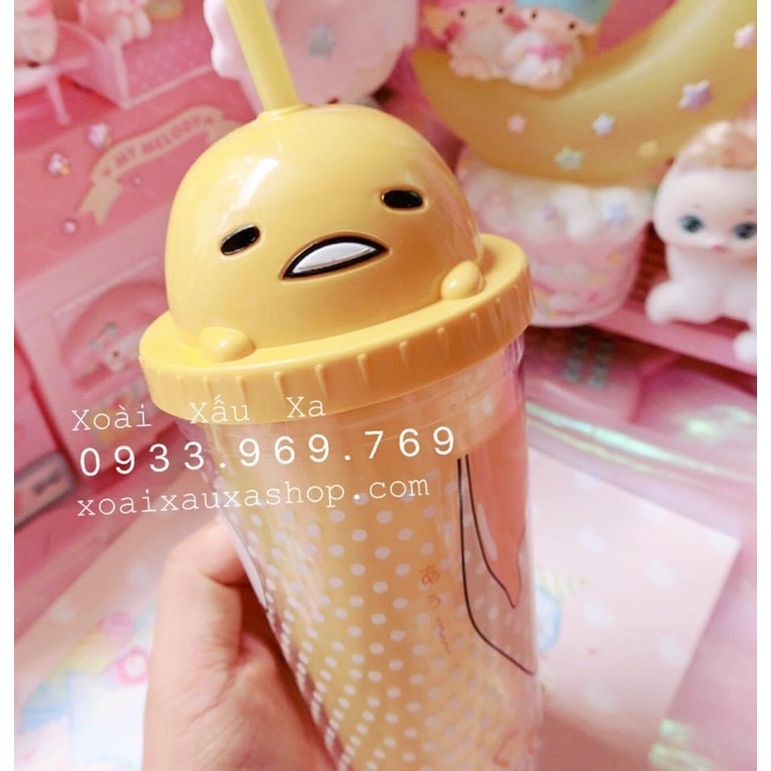 Ly nước nhựa kèm ống hút hình kitty/melody / gudetama dễ thương