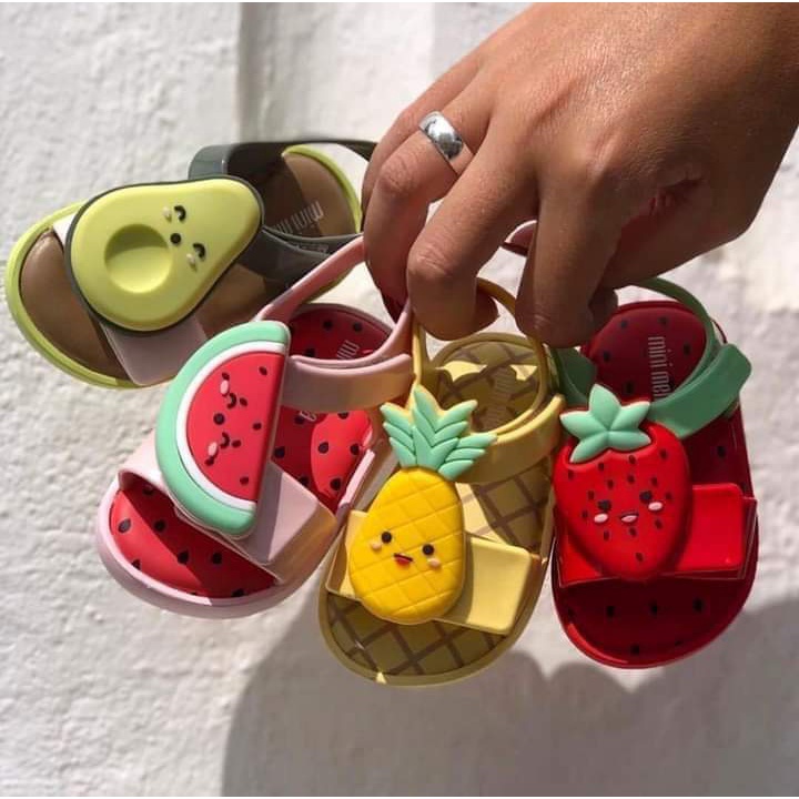 Giày thạch Melissa đế bằng họa tiết trái bơ/ dưa hấu/ dâu tây thời trang hè cho bé trai/ bé gái VQ6U