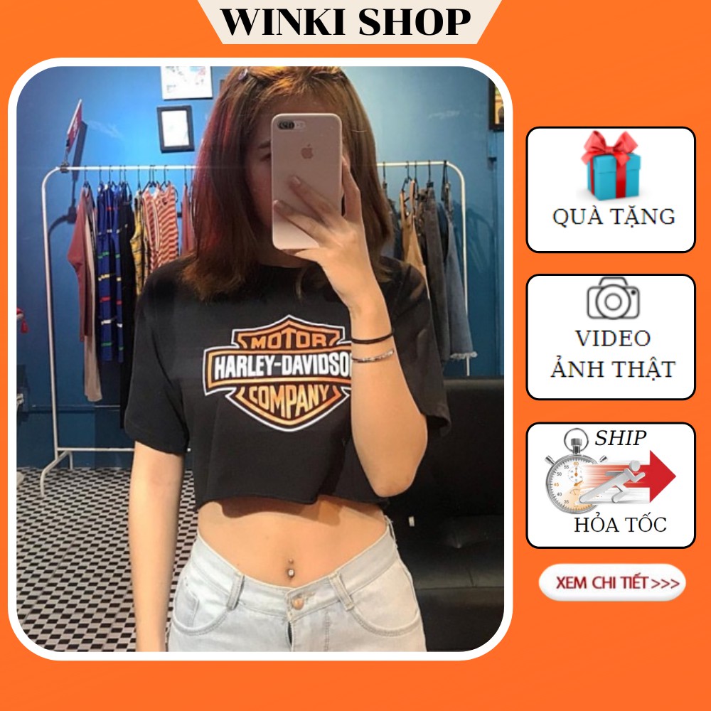 Áo croptop nữ áo kiểu,áo croptop thun mỏng nữ tay ngắn in Motor Harley