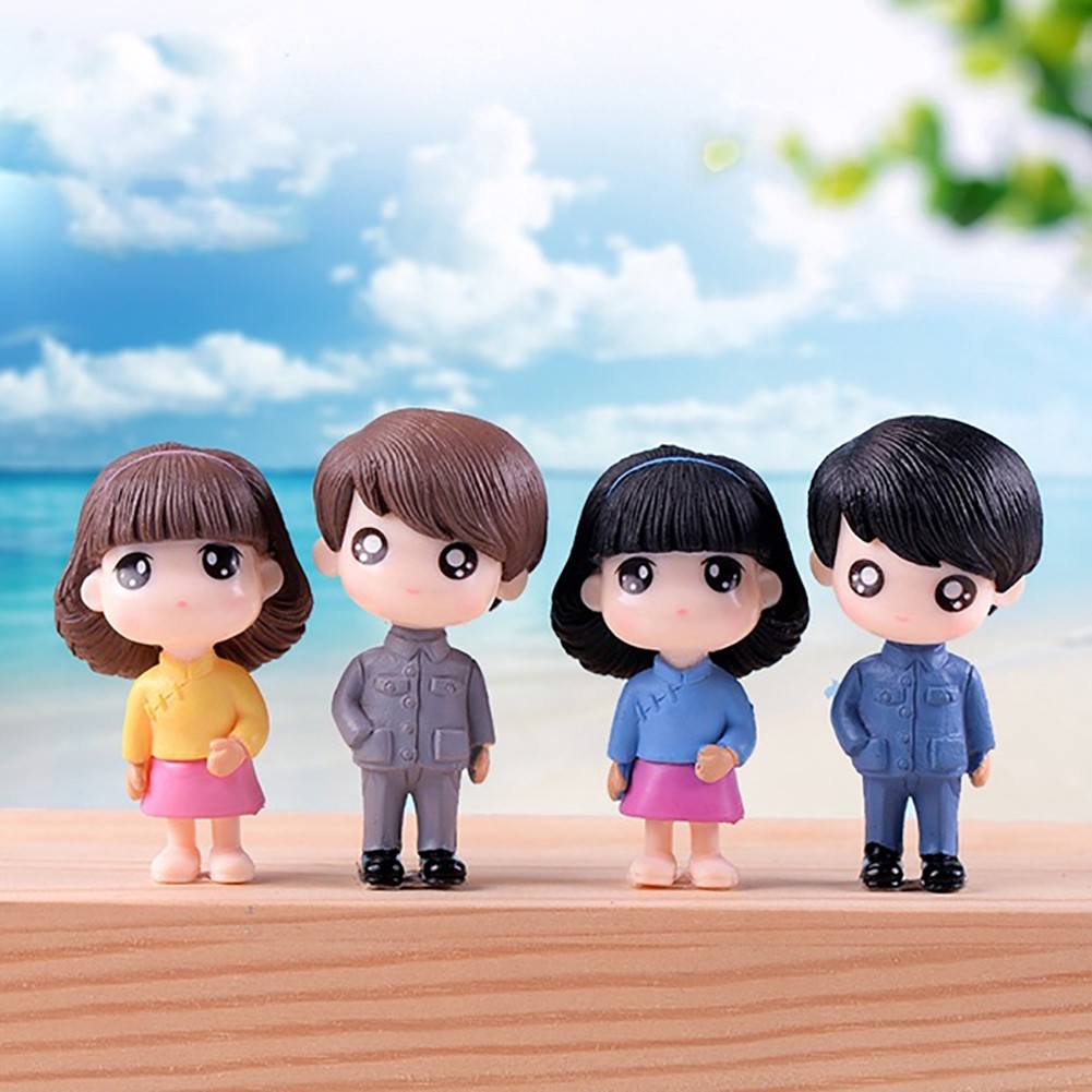 Set 2 Tượng Bé Trai / Bé Gái Hoạt Hình Trang Trí Tiểu Cảnh A12