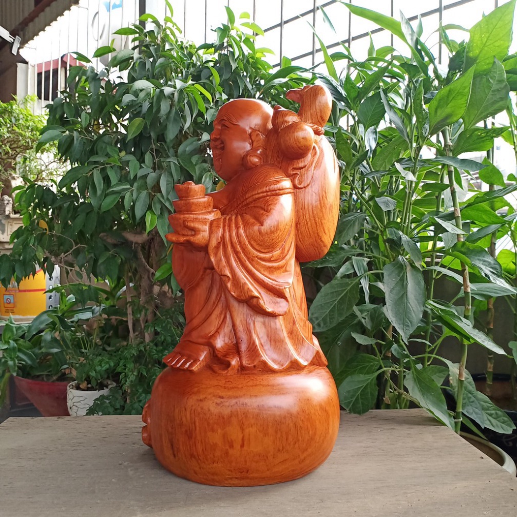 Tượng Di lặc gánh tiền gỗ hương cao 40
