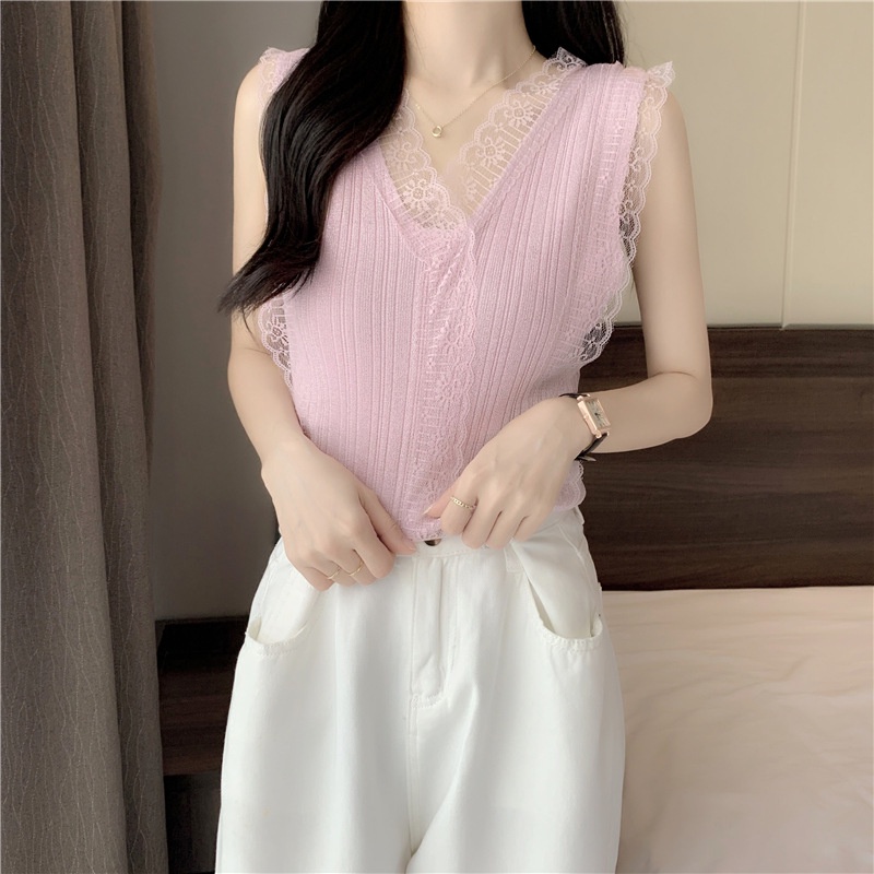 Áo Sơ Mi công sở Nữ Ren Kiểu Hàn Quốc Sát nách Hottrend Ulzzang cực xinh N-8