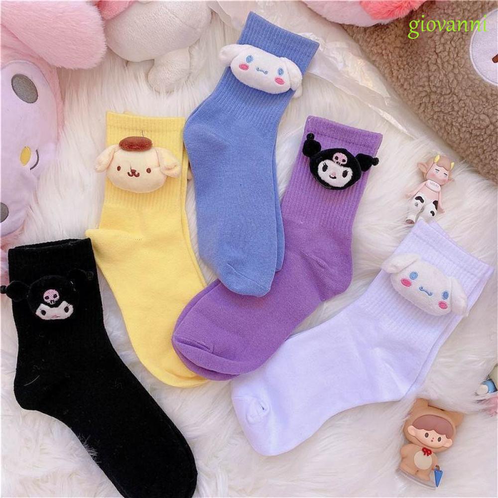 Vớ cotton mềm mại giữ ấm hình chú chó Cinnamoroll hoạt hình đáng yêu nhiều màu cho bé gái