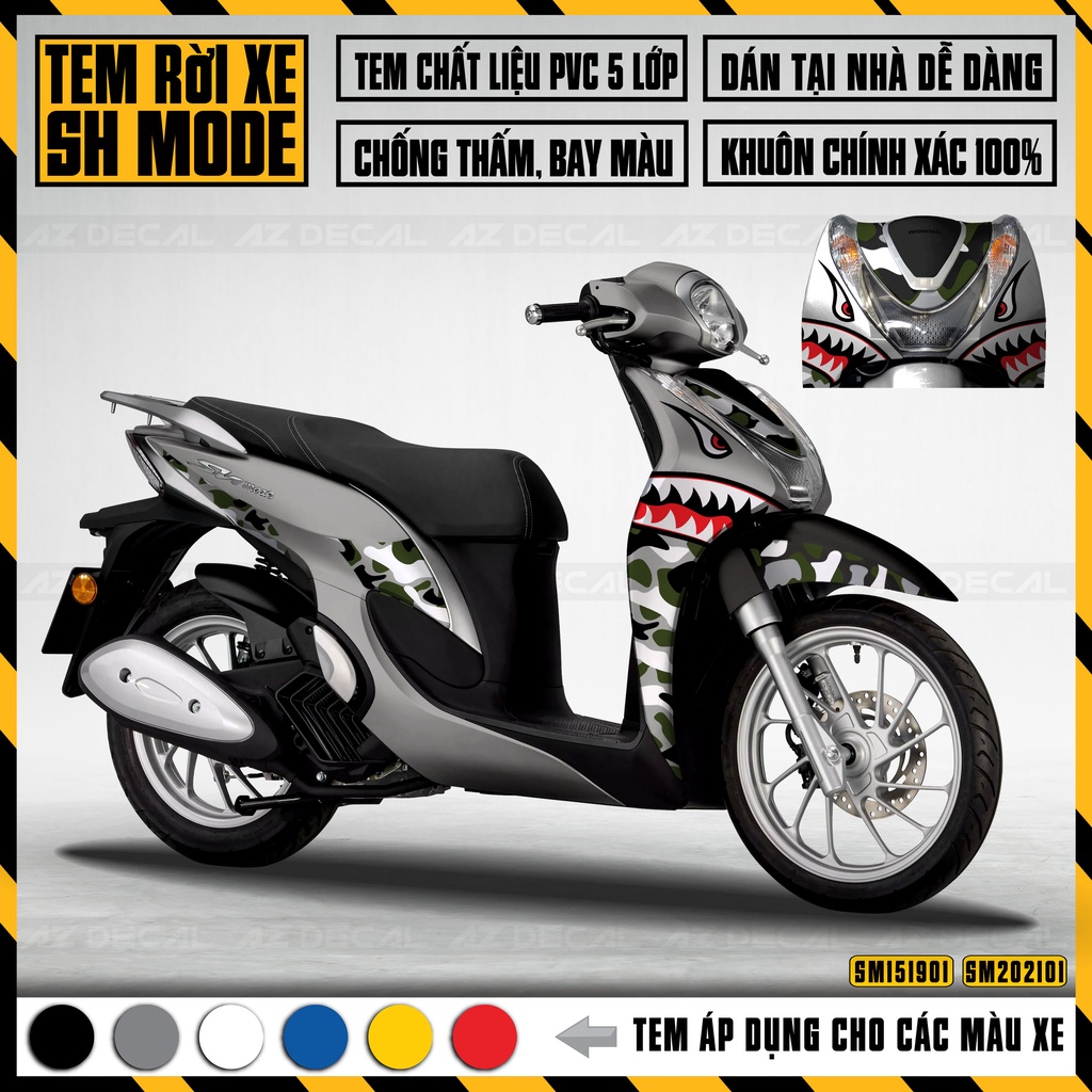 Tem Xe SH Mode Mẫu Cá Mập | SM01 | Dán Xe 2015 - 2019 Và 2020 - 2021, Áp Dụng Màu Đen, Trắng, Đỏ, Bạc Đen