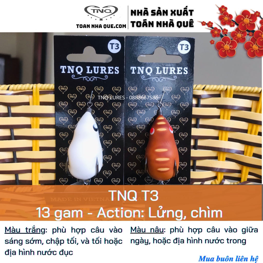 Mồi lure nhái hơi TNQ T3 (13g) Lửng, Chìm - Toán Nhà Quê - TNQ LURES