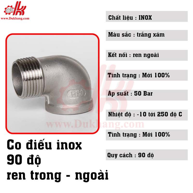 Co điếu inox - Co ren trong ren ngoài inox