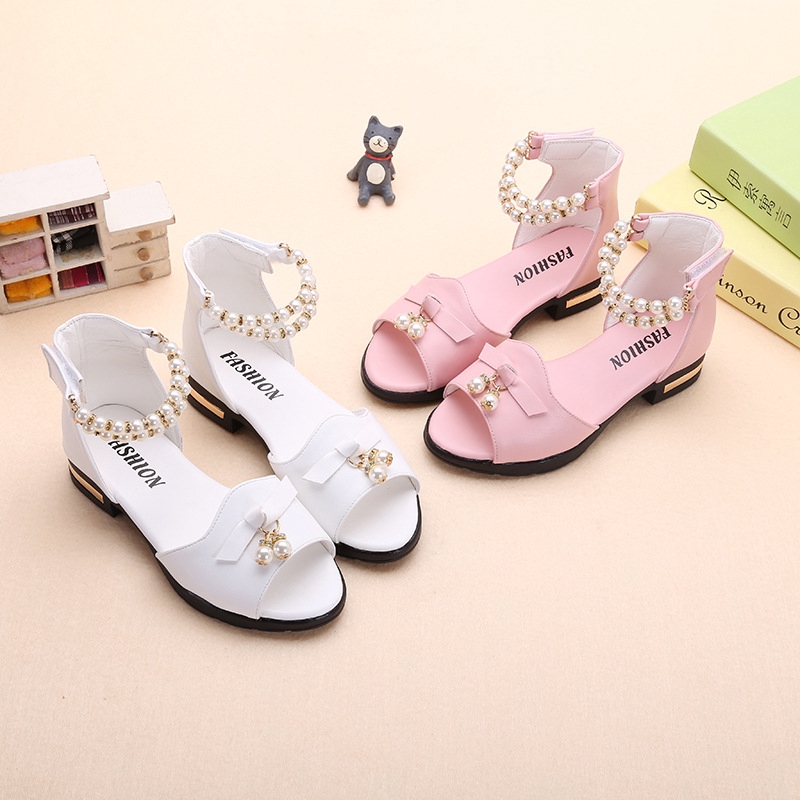 Giày Sandal Đế Mềm Đính Ngọc Trai Phong Cách Hàn Quốc Cho Bé Gái