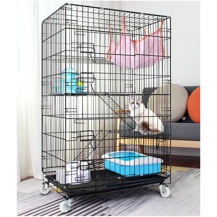 &lt; Tậng Võng &gt;Chuồng Mèo Lớn 4 Tầng - Cao 135cm gấp gọn bằng sắt sơn tĩnh điện ( Kèm Khay Nhựa, cầu thang)