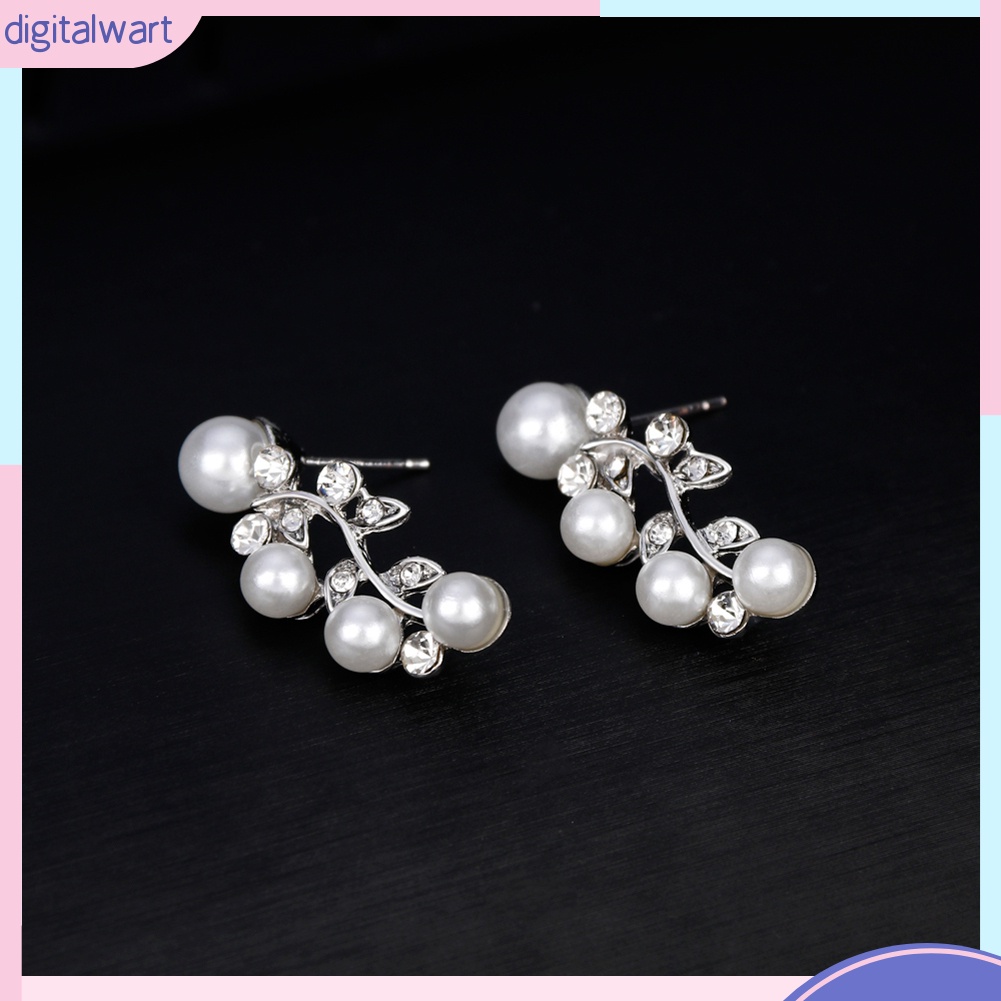 Bộ Vòng cổ + Bông Tai Hình Chiếc Lá Đính Kim Cương Giả &amp; Ngọc Trai Giả Cho Nữ