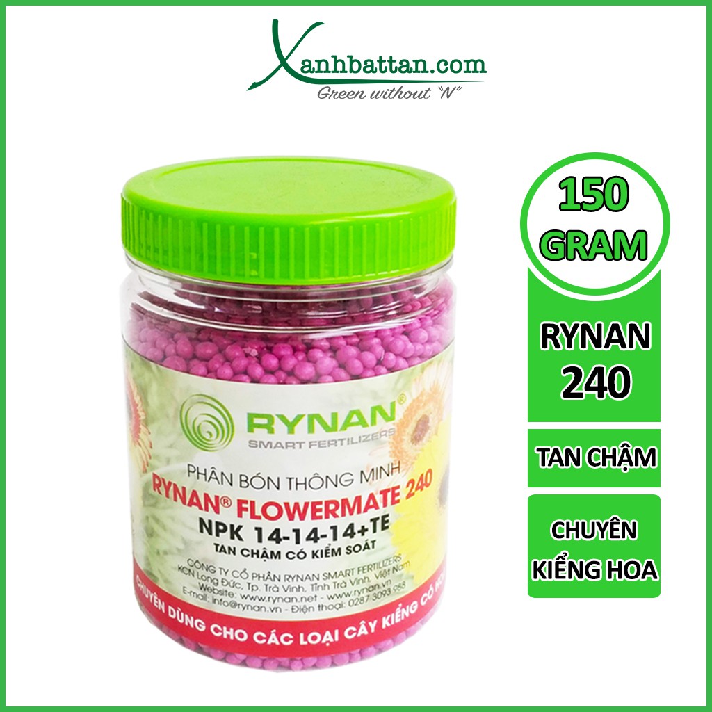 Phân tan chậm thông minh RYNAN 240 dưỡng cây, kích hoa dùng cho hoa kiểng 150 gram