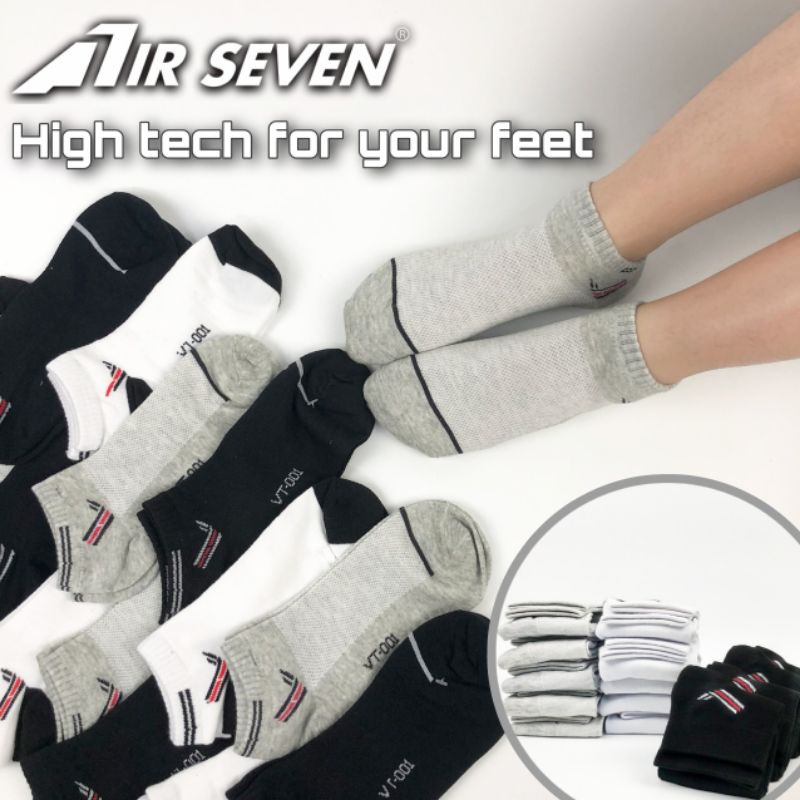 Set 3 đôi Tất Vớ nam cổ ngắn Air Seven VT001, mềm mịn ôm chân, thấm hút mồ hôi, co giãn cực tốt - 3màu: Trắng, Đen, Xám.