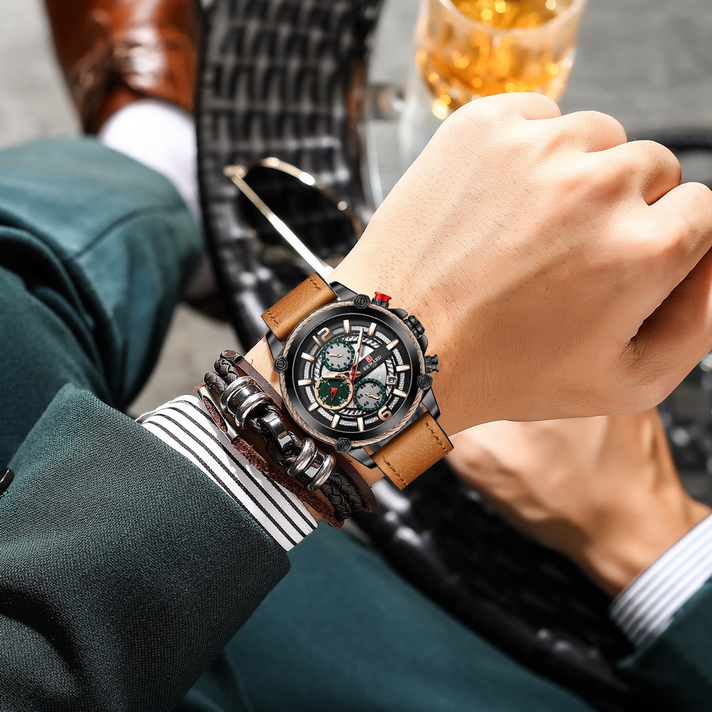 Đồng Hồ Quartz Chống Thấm Nước Với Dây Đeo Da Chronograph