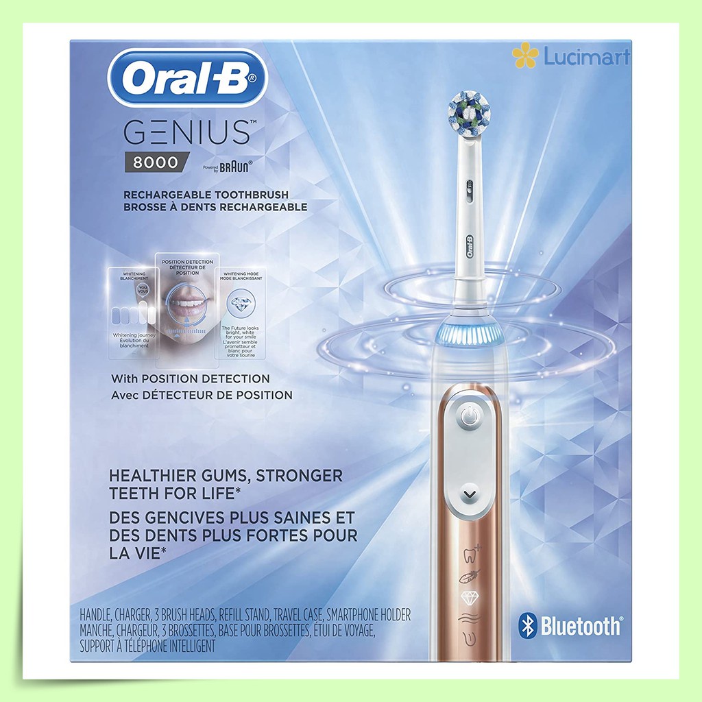 Bàn chải đánh răng Oral-B Bluetooth Genius 8000 - Gold (Mỹ)