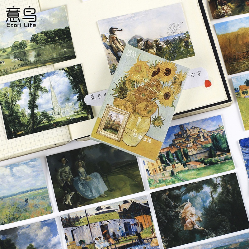 Set 30 Miếng Dán Trang Trí Sổ Tay Họa Tiết Phong Cảnh Kiểu Retro Sáng Tạo