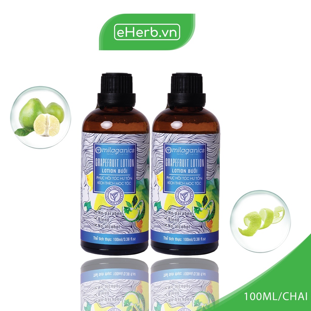 Combo 2 Nước Dưỡng Tóc Lotion Tinh Dầu Bưởi MILAGANICS Giúp Giảm Gãy Rụng &amp; Làm Mềm Tóc 100ml/ Chai