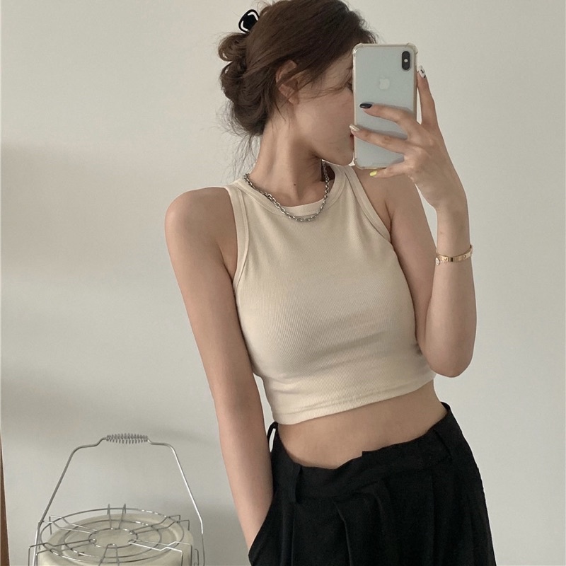 Áo Croptop Ba Lỗ Nữ, Sát Nách Cổ Tròn From Ôm Basic - Tharo Store