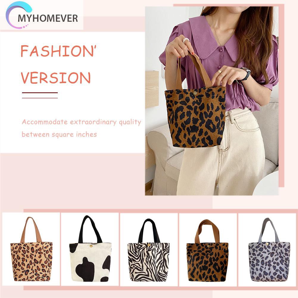 túi Casual Corduroy Bento Handbag Women Animal Print Portable Lunch Storage Bag nữ