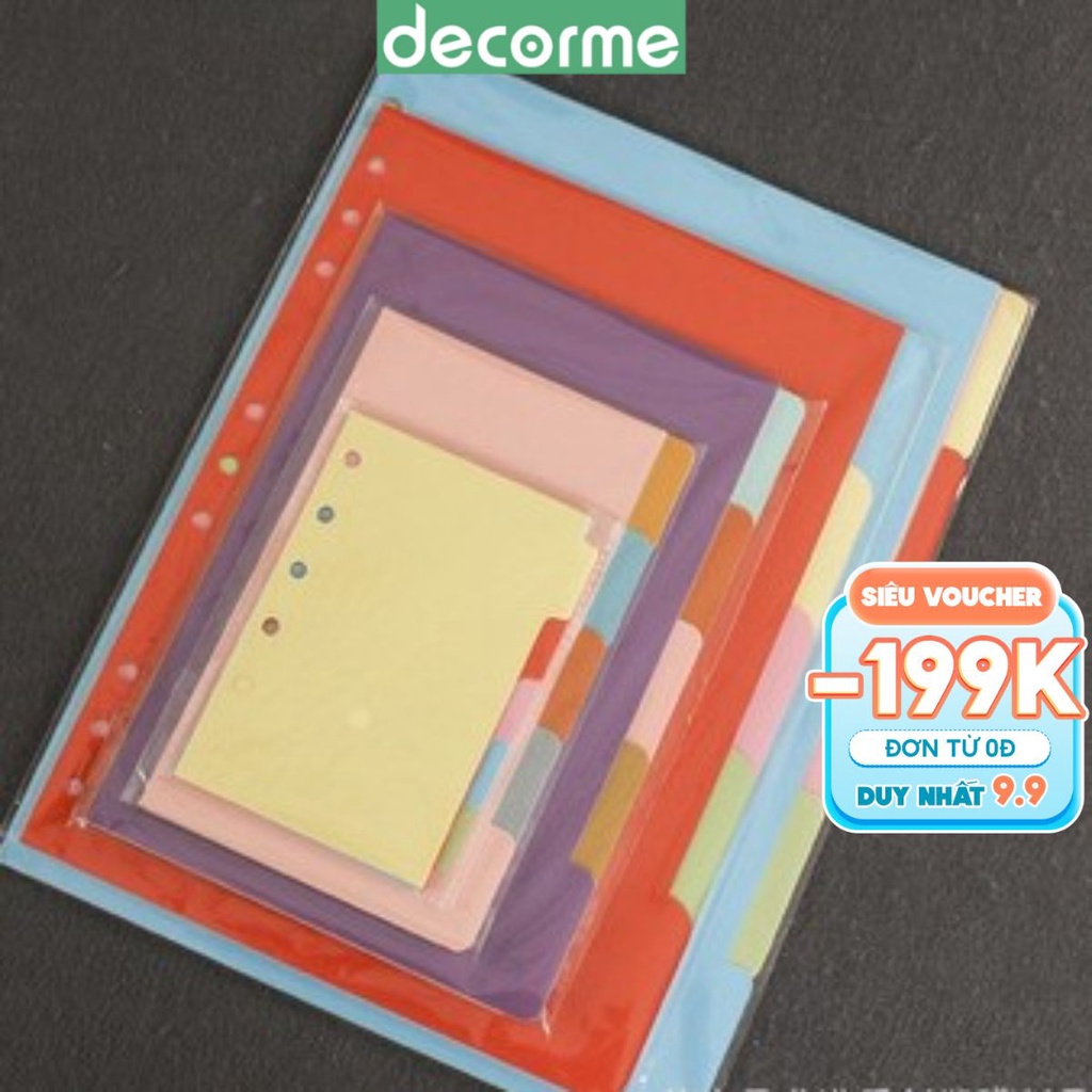 Set 5 bìa phân trang khổ A4 B5 A5 giấy màu sổ còng sổ planner bullet journal DECORME