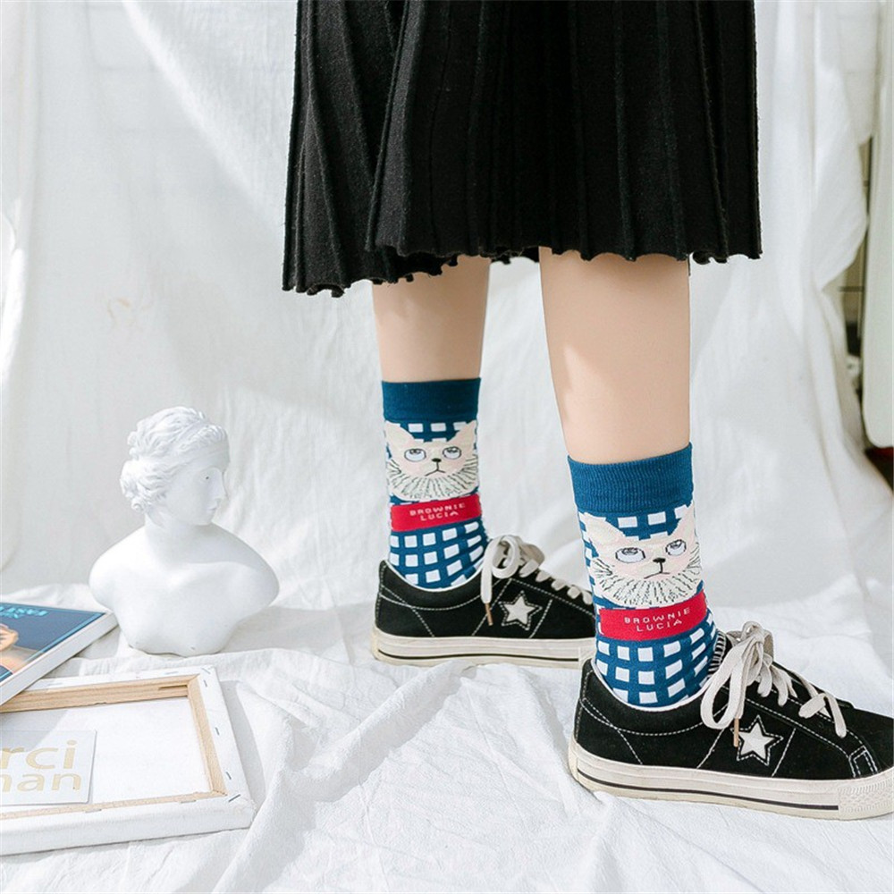 Korean unisex retro All-match Color College Pile Socks breathable Cotton Tube Socks