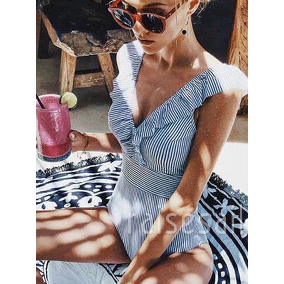 Bikini 1 mảnh sọc dọc cổ V quyến rũ cho nữ