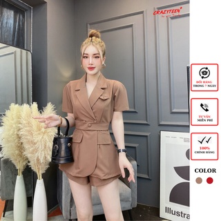 Set vest 3 món nữ crazyteen áo vest tay ngắn quần short kèm belt s0735