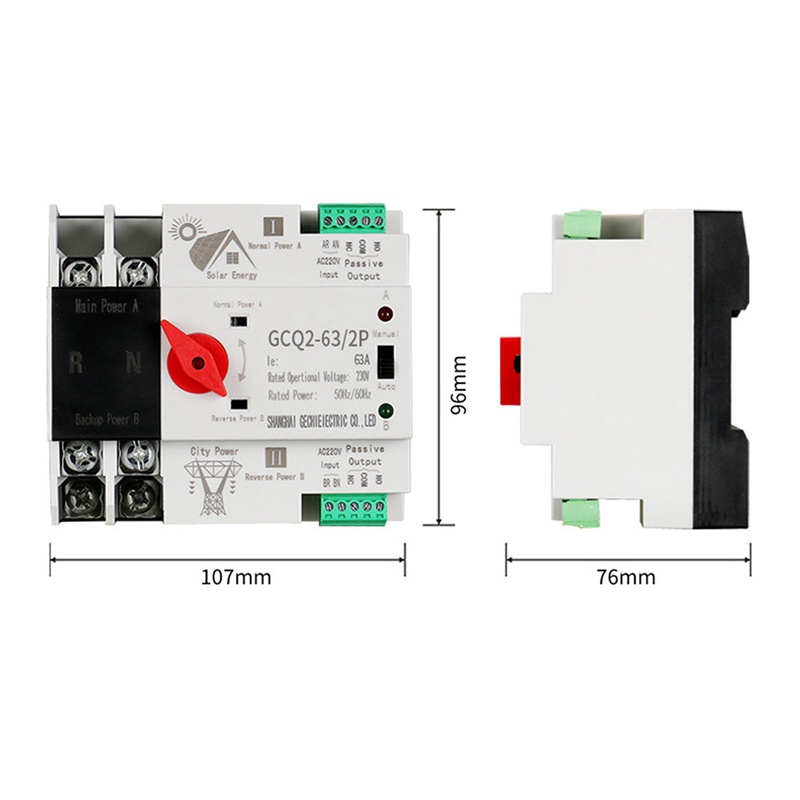 Hệ Thống Chuyển Đổi Năng Lượng Mặt Trời ATS Tự Động Din Rail 2P 63A AC220V ATS PV