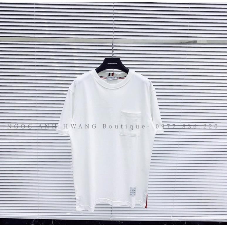 [NEW] Áo thun nữ vạch ngang lưng túi ngực unisex form rộng tay ngắn in hình cổ tròn