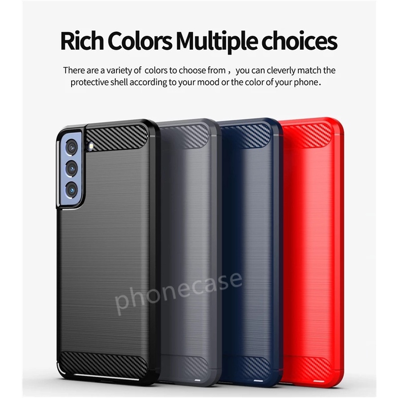 Carbon Fiber Phone Case For Samsung Galazy S21 FE 5G Ultra Plus + Silicone Bumper shockproof Casing Cover