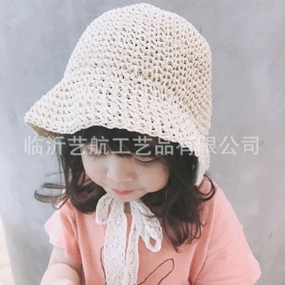 Mũ cói vành có quai cho bé 6m-2y (be/ nâu đậm/ nâu nhạt)