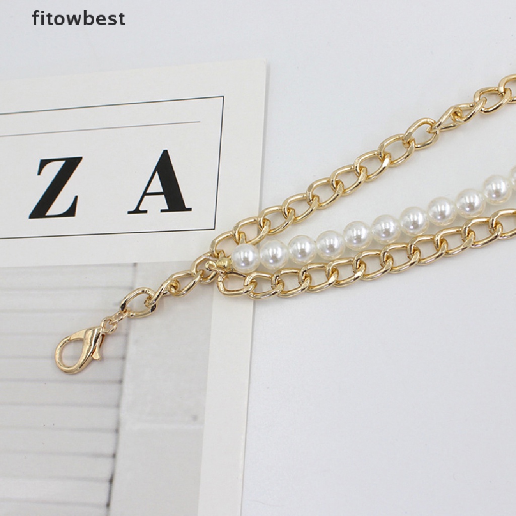 Thắt Lưng Dây Xích Nhiều Lớp Bằng Kim Loại Đính Ngọc Trai Có Thể Điều Chỉnh Cho Nữ