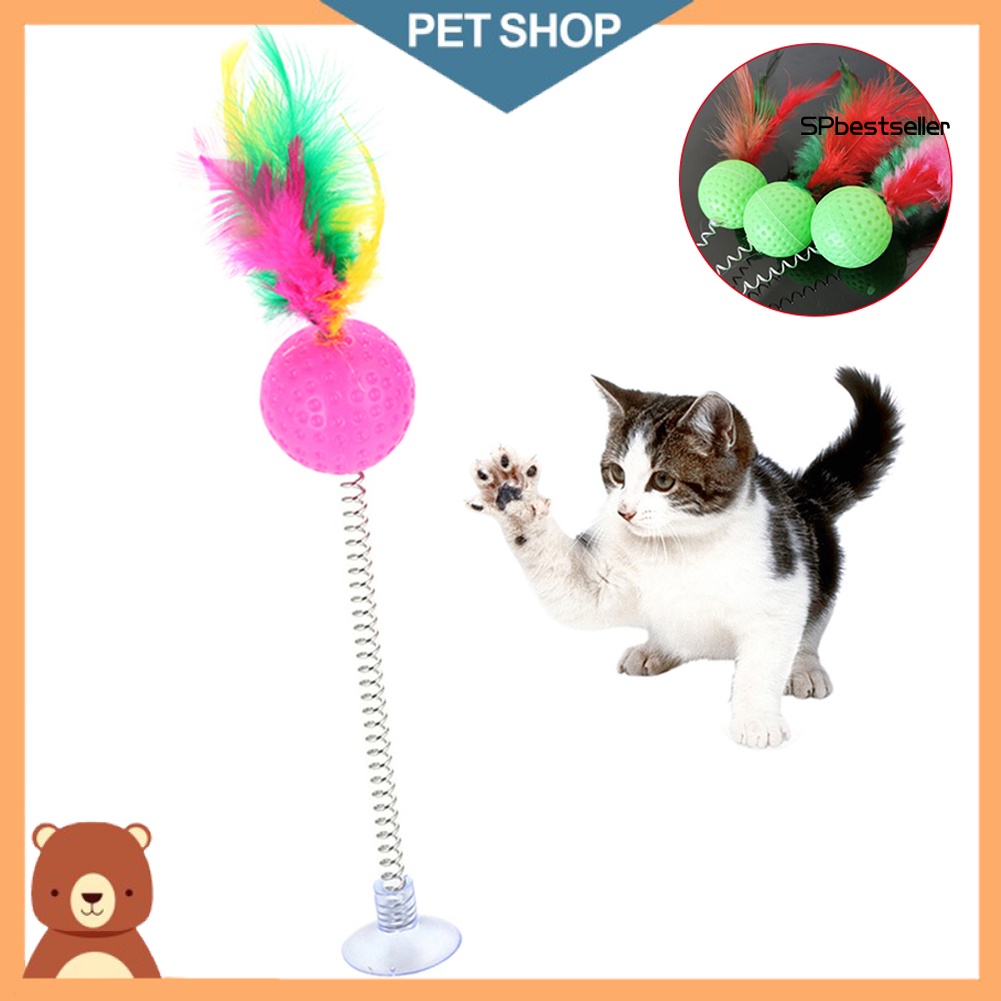 Bóng Đồ Chơi Gắn Lông Vũ Lò Xo Có Giác Hút Dành Cho Mèo Cưng