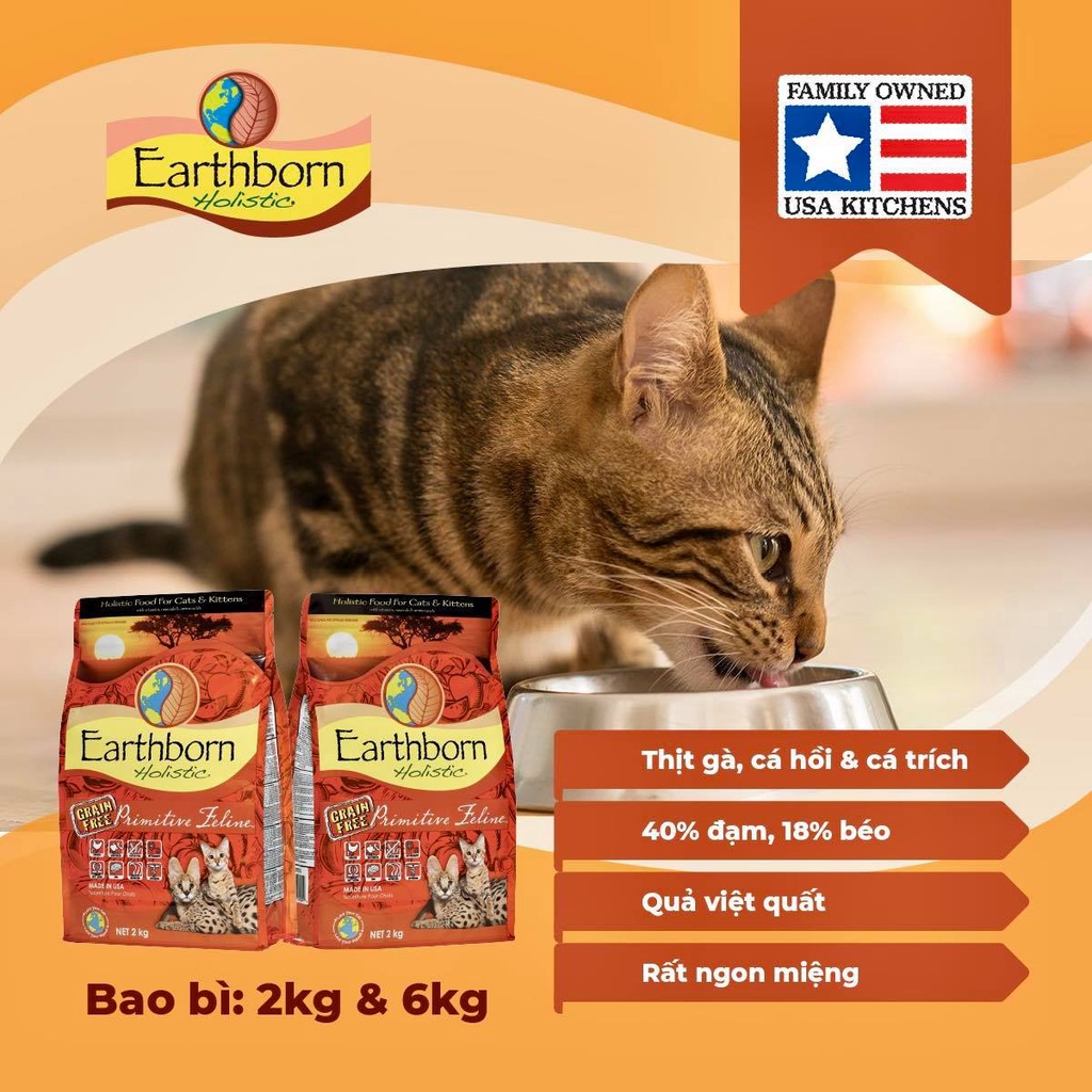 EARTHBORN - HẠT CAO CẤP TỪ MỸ CHO MÈO Bao 6kg